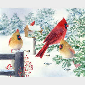 Cardinals in Snow Flurry