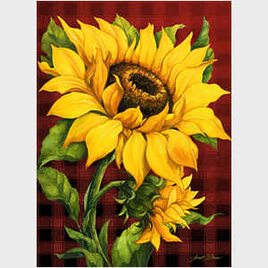September Sunflowers, red background